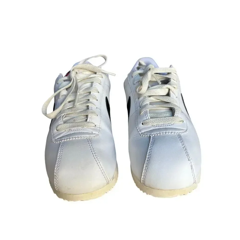 Nike Cortez women’s sneakers, US size 7.5, UK size 5, white, black, and blue